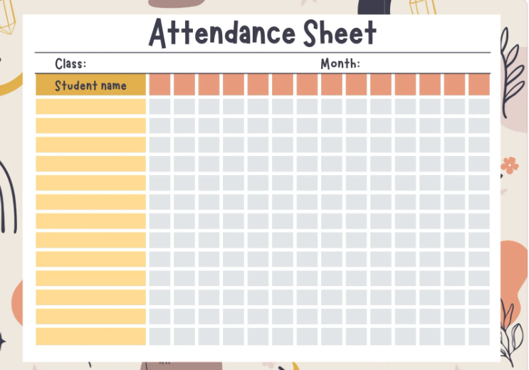 blank attendance sheet