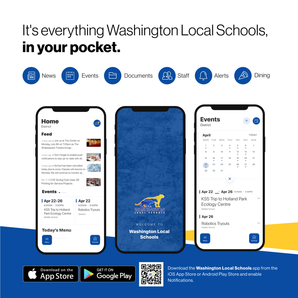 We're thrilled to announce the new app for Washington Local Schools! It's everything Washington Local Schools, in your pocket.